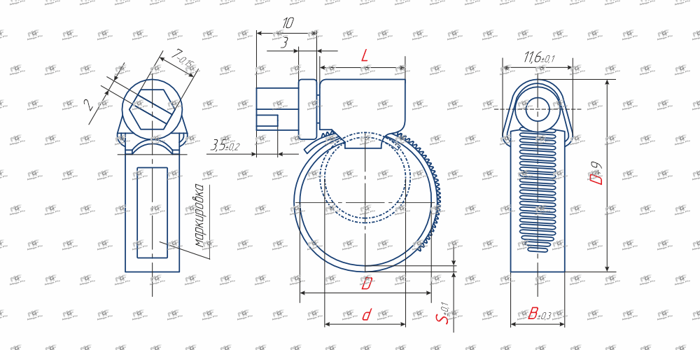 Схема червячного хомута MGF W2 9 мм
